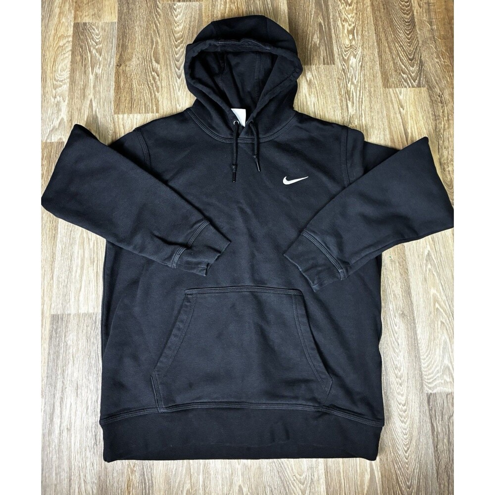 Nike Hoodie Mens Large Black Pullover Swoosh Logo Fleece Sweatshirt Athletic